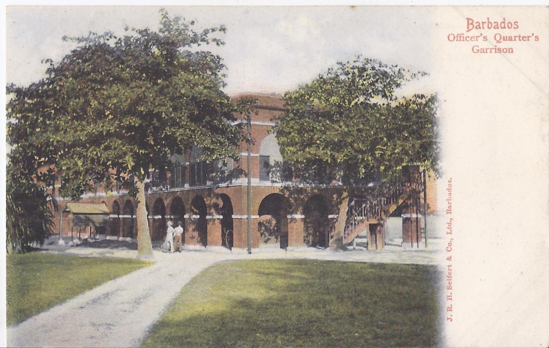 Barbados 1900s undivided back card entitled Officers Quarters Garrison unused