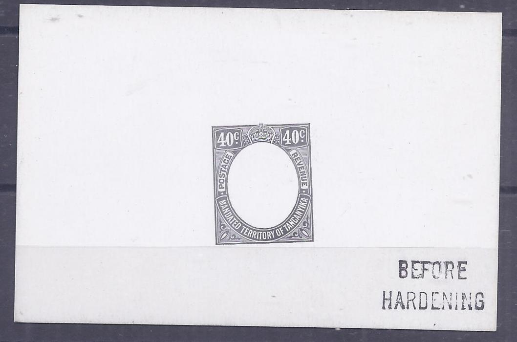 Tanganyika 1927 40c De La Rue die proof on card, Before Hardening handstamp, fine