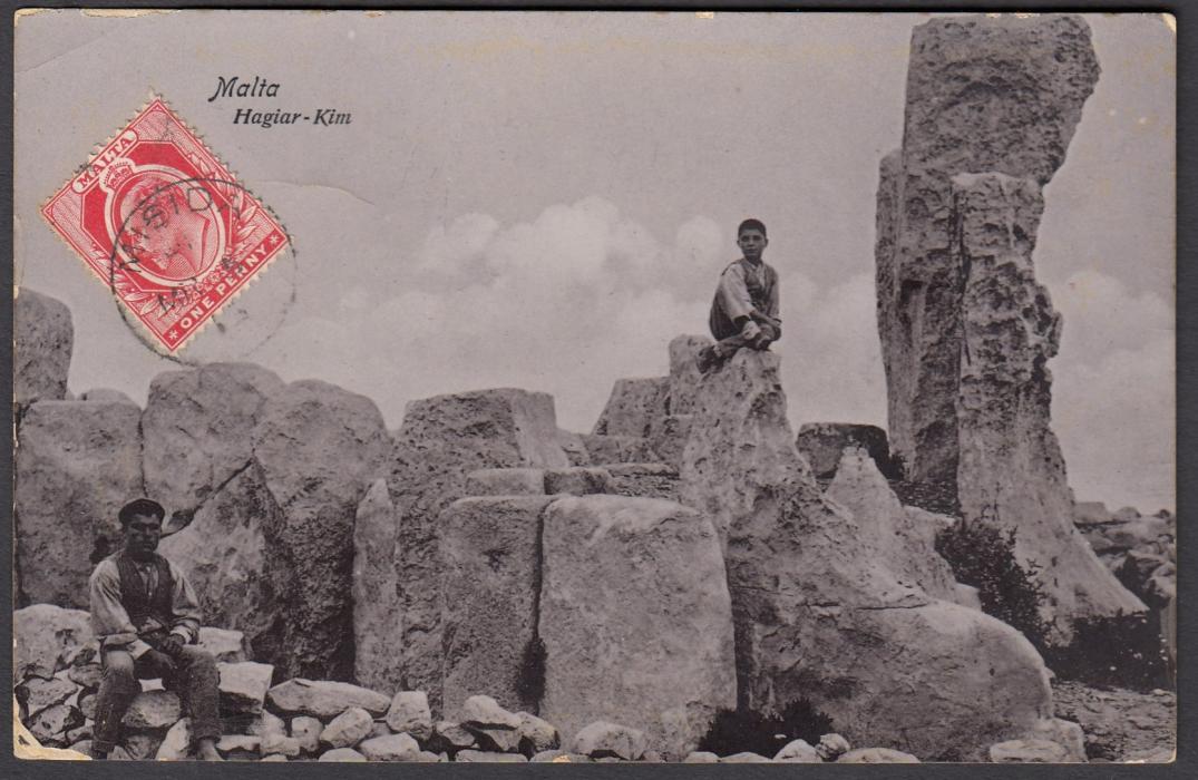 MALTA 1913 postcard to Belgium franked 1d, tied by good example of scarce 