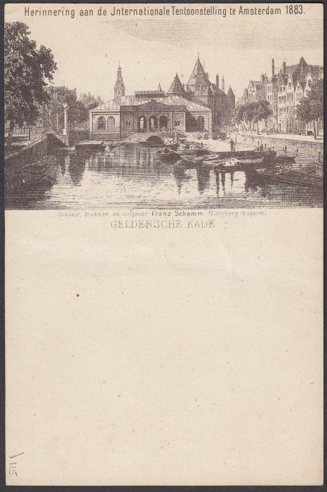 NETHERLANDS: (Picture Stationery Exhibition) 1883 Amsterdam International Exhibition 2½c. violet card with image of Gelders Quay, without the 10c. price at right.