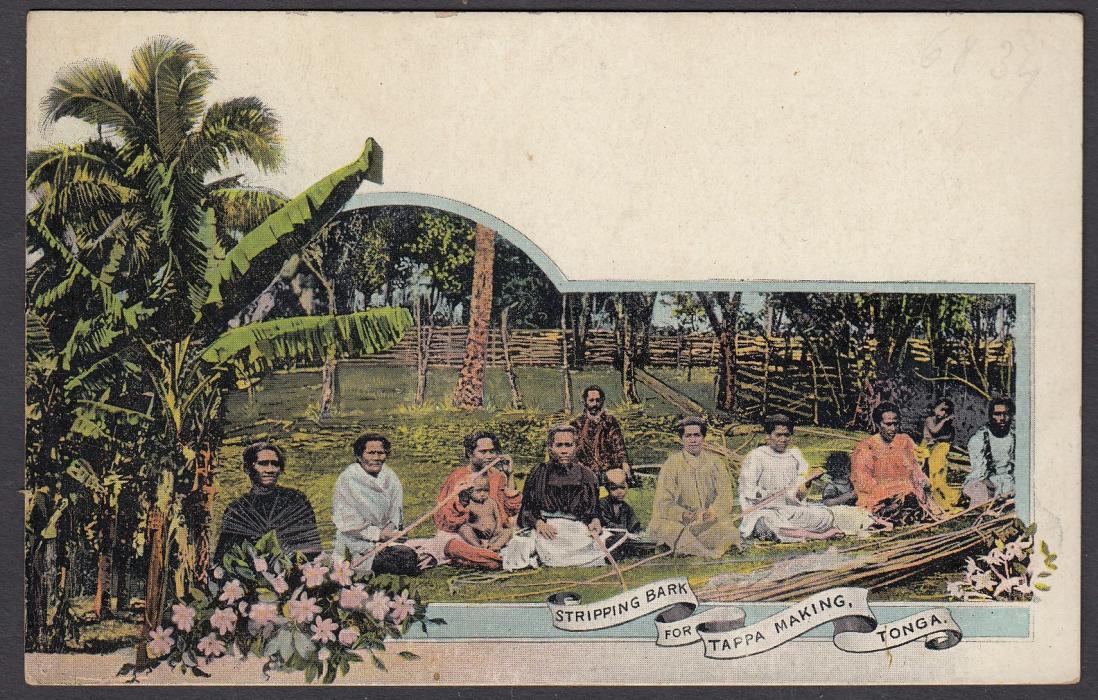 TONGA: (Picture Postal Stationery) 1906 1d. picture card Stripping Bark for Tappa Making with diagonal SPECIMEN handstamp; good condition.