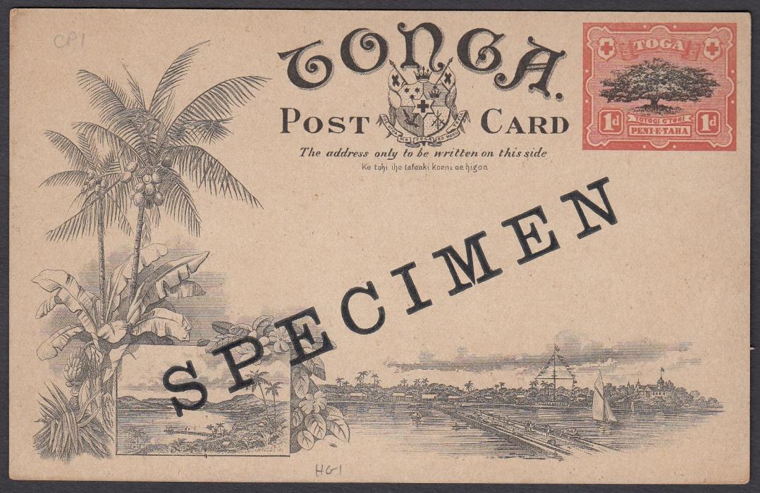 TONGA: (Picture Postal Stationery) 1906 1d. picture card Stripping Bark for Tappa Making with diagonal SPECIMEN handstamp; good condition.