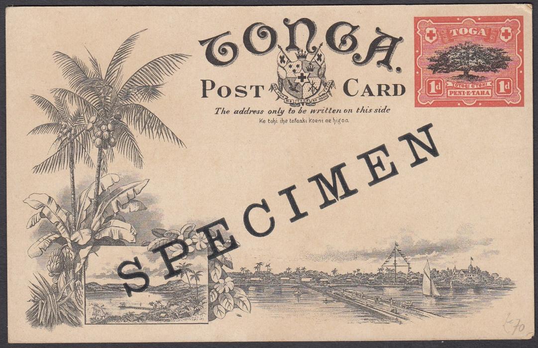 TONGA: (Picture Postal Stationery) 1906 1d. picture card Tufumahina with diagonal SPECIMEN handstamp; good condition.