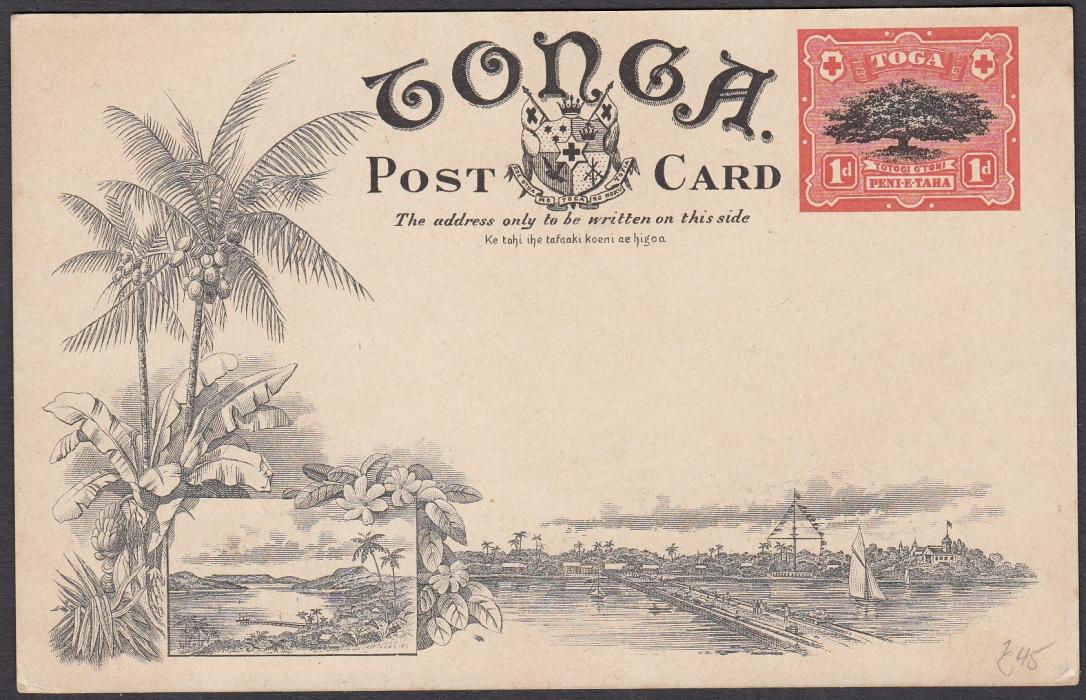 TONGA: (Picture Postal Stationery) 1906 1d. colour picture card A Native Village; unused.