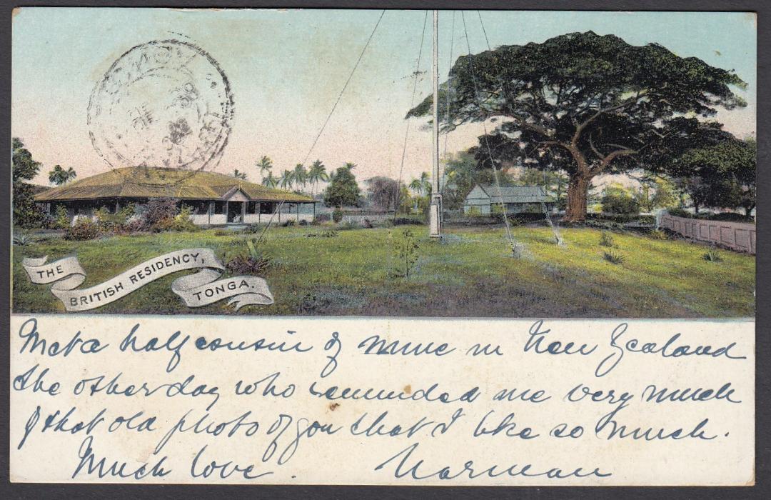 TONGA: (Picture Postal Stationery) 1906 1d. colour picture card The British Residency, used to England. 