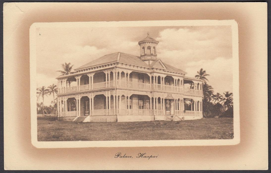TONGA: (Picture Postal Stationery) 1911 1d brown hue card entitled Palace, Haapai, used to New Zealand.