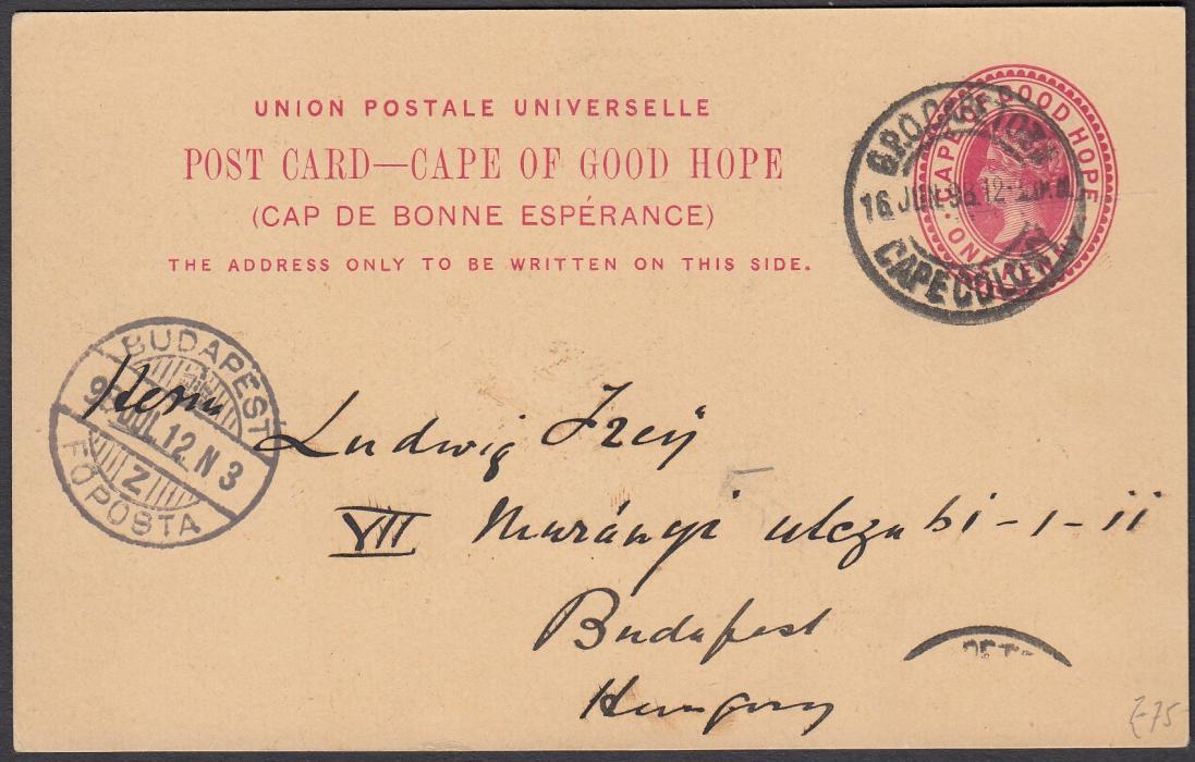 SOUTH AFRICA: (Cape of Good Hope - Picture Stationery) 1899 1d. card entitled View at Claremont Near Capetown; good used to Hungary.