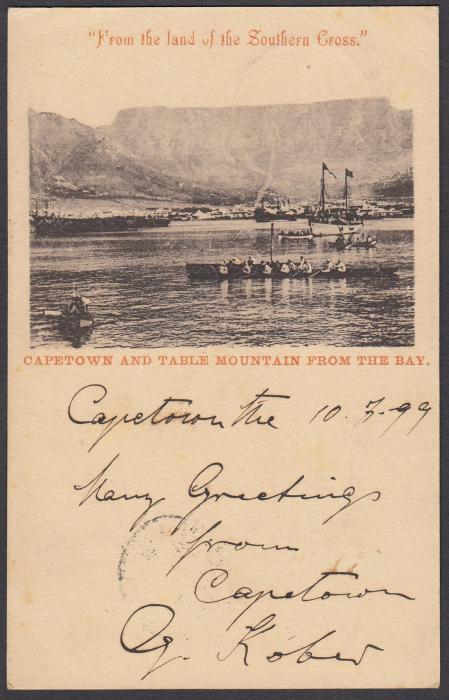 SOUTH AFRICA: (Cape of Good Hope - Picture Stationery) 1899 1d. card entitled Capetown and Table Mountain From The Bay; good used to Germany.