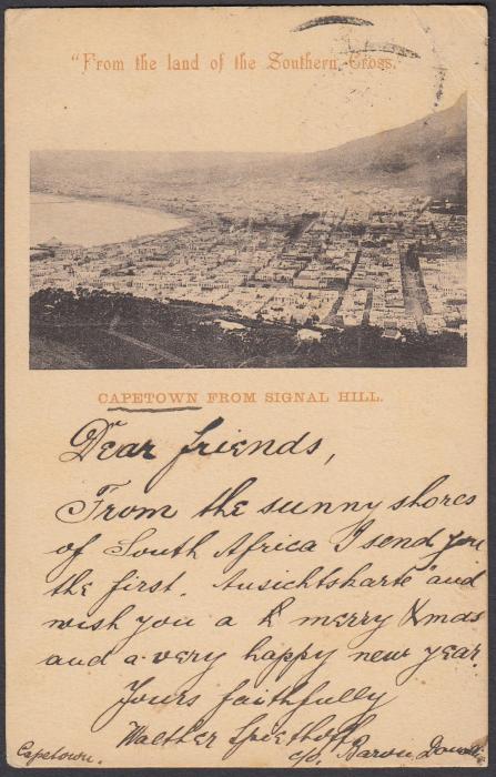 SOUTH AFRICA: (Cape of Good Hope - Picture Stationery) 1899 1d. card entitled Capetown From Signal Hill; used to Bohemia