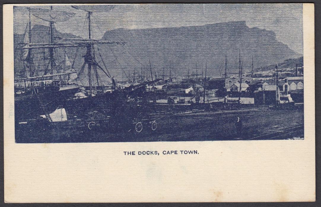 SOUTH AFRICA: (Cape of Good Hope - Picture Stationery) 1890s 1d. overprinted card in dark blue entitled The Docks, Cape Town; unused.