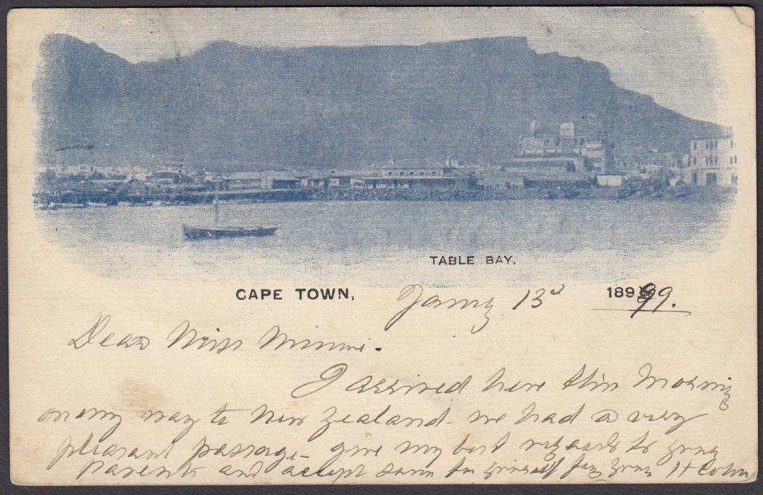 SOUTH AFRICA: (Cape of Good Hope - Picture Stationery) 1899 1d. overprinted card entitled Table Bay/Cape Town used to Germany; framed 