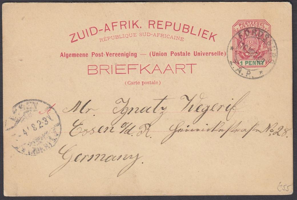 SOUTH AFRICA: (Transvaal - Picture Stationery) 1898 1d. stationery card entitled Greetings From Johannesburg- - Loveday Street; used single colour card.