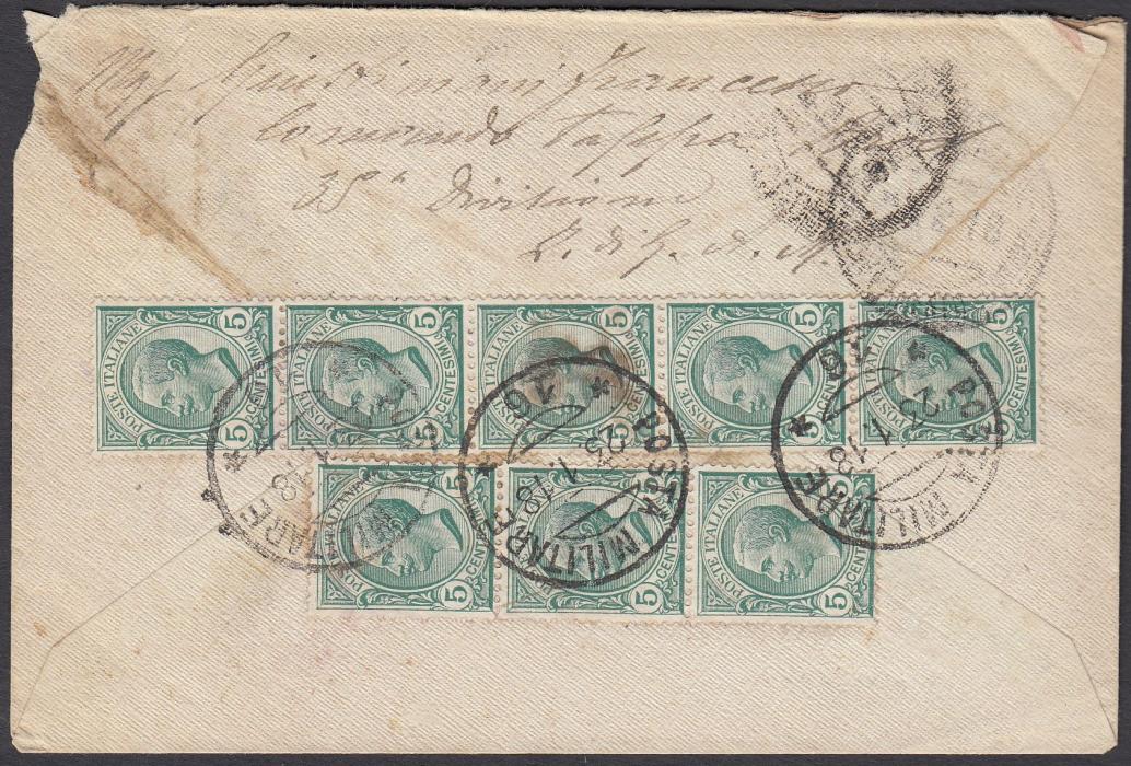 ITALIAN OCCUPATIONS (Macedonia) 1918 registered envelope to ROME franked 5c. Leone with a further eight on reverse, tied by POSTA MILITARE/16 date stamp, believed to be in Thrace.