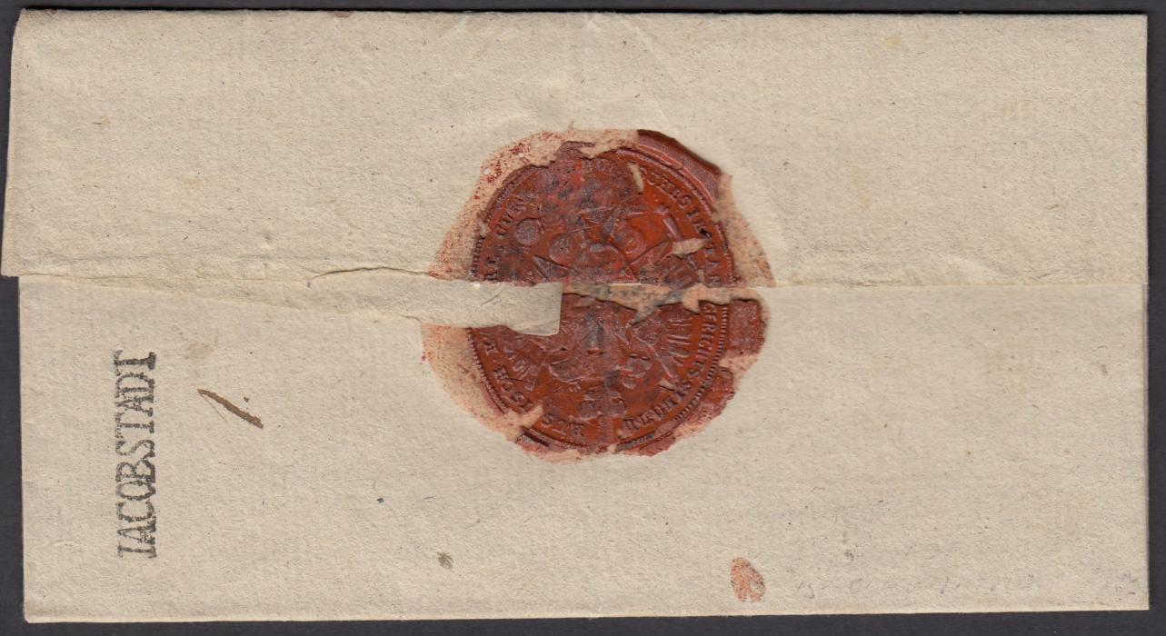 LATVIA 1806 local wrapper bearing fine straight-line JACOBSTADT handstamp, very scarce.