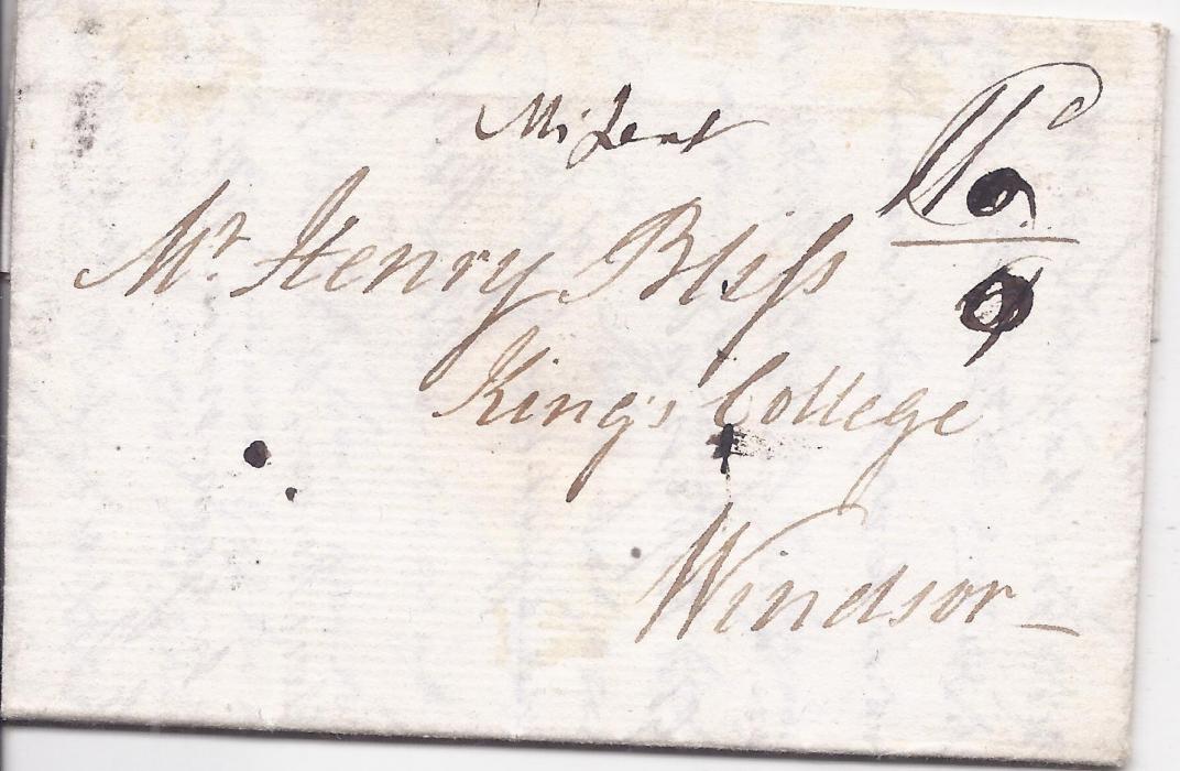 Canada New Brunswick 1813 entire to Kings College, Windsor from Fredericton bearing FRED, N N.B. handtsamp and Halifax transit on reverse, the front with manuscript 