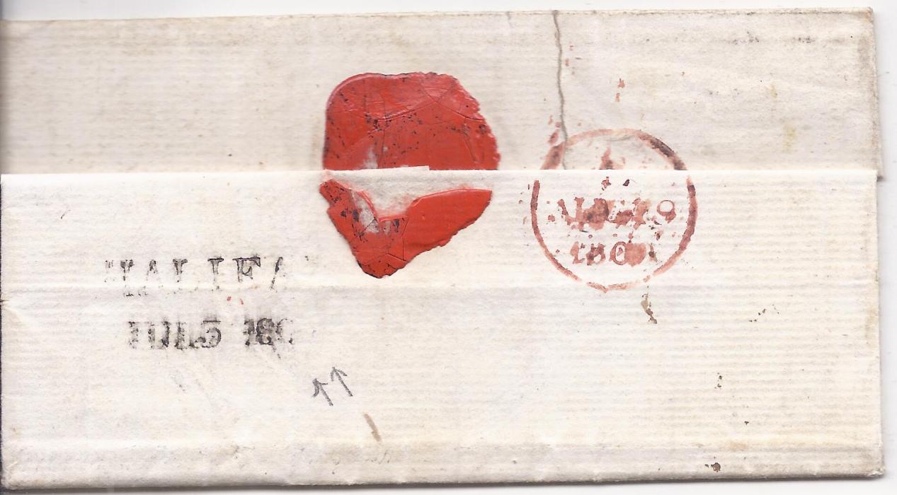 Canada Nova Scotia 1804 entire to London bearing on reverse two-line Halifax date stamp, on arrival forwarded with manuscript 