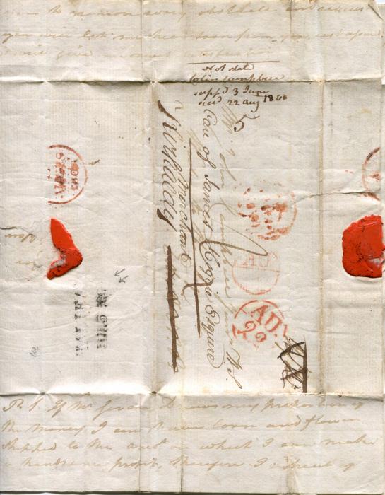 Canada Nova Scotia 1804 entire to London bearing on reverse two-line Halifax date stamp, on arrival forwarded with manuscript 