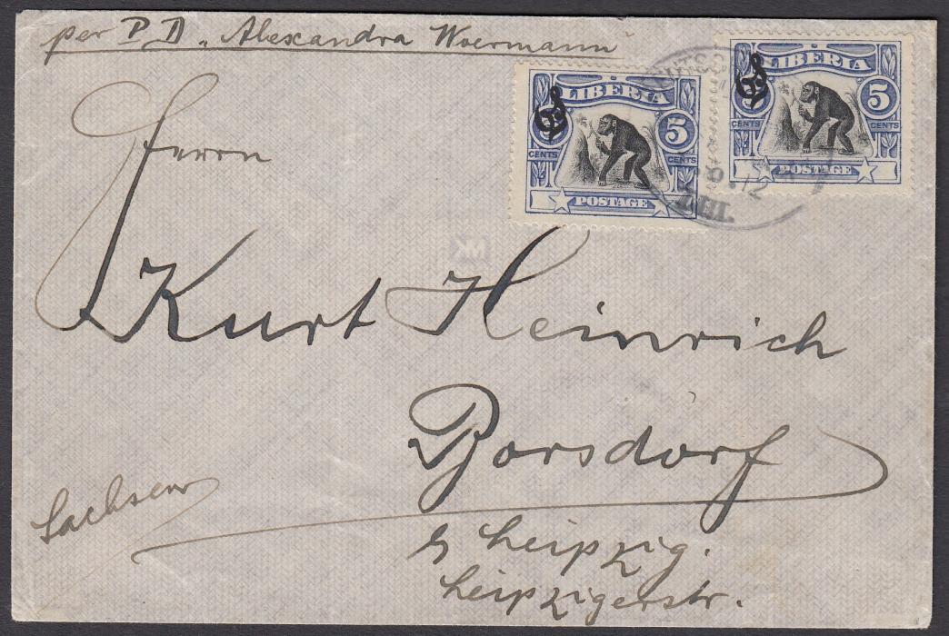 LIBERIA 1912 cover to Germany endorsed 