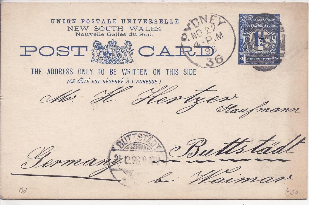 Australia (New South Wales – Picture Stationery) 1898 1½d. view card of Broken Hill Silver Mine used from Sydney to Germany; fine condition.