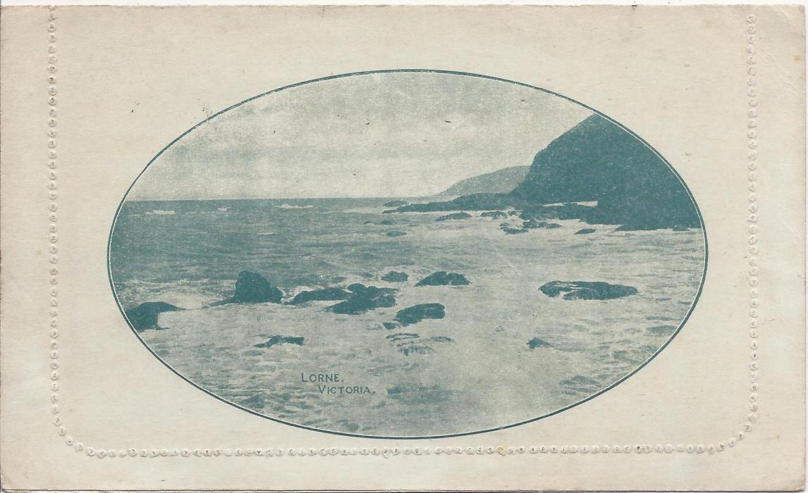 Australia (Picture Stationery) 1910s 1d blue-green ‘fullface’, Setting II, text B,  letter card, ‘Lorne, Victoria’, fine used with full message.
