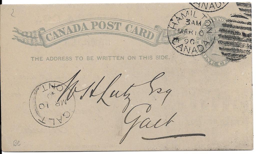 Canada (Picture Advertising Stationery) 1890 1c. card for a ‘Wholesale Druggist’, good used from Hamilton to Galt, Ont.