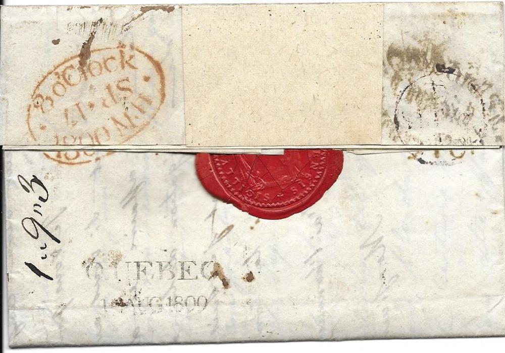 Canada Two entires from the Bishop of Quebec, both to London, the first from 1800, redirected on arrival, the second from 1802, a duplicate entire. The first with virtually full red wax seal, Ship Letter Quebec oval ‘crown’ handstamps.