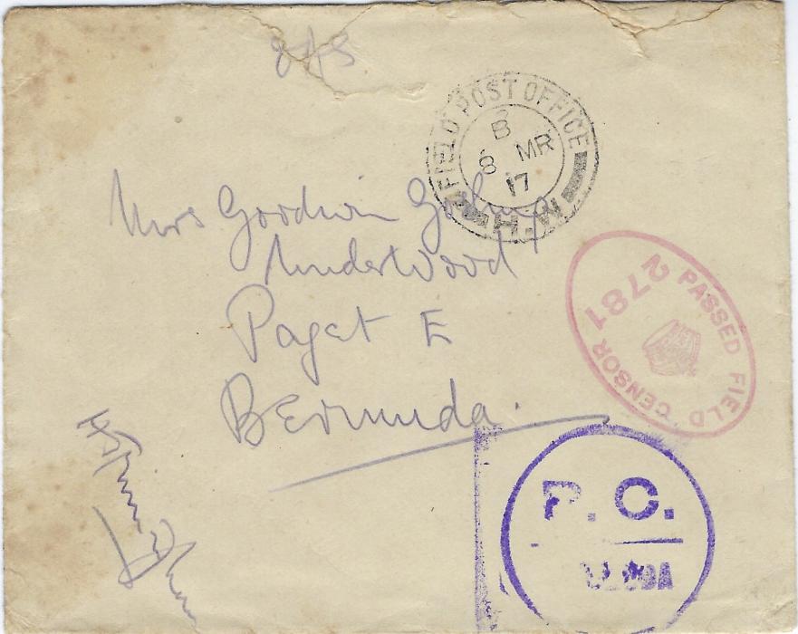 Bermuda  Volunteer Contingent in France 1917 (Mar) envelope endorsed at top 