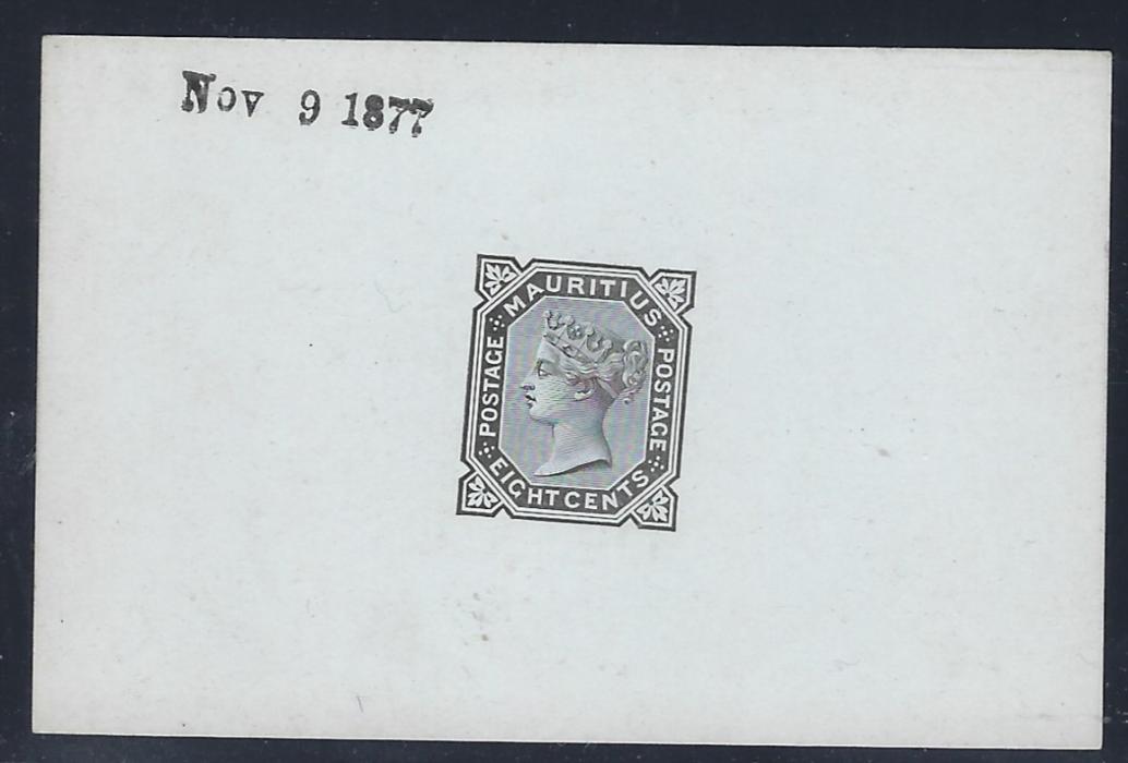 Mauritius 1879/80 EIGHT CENTS Die Proof in black on glazed card, dated at top Nov 9 1877