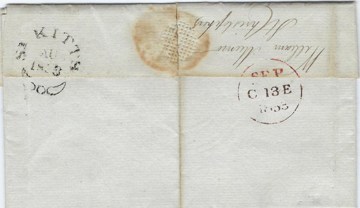 Saint Kitts-Nevis 1886 part cover to London bearing single franking 4d on 6d. green (SG 25) tied by ‘A12’ obliterator with St Kitts cds in association at top, London arrival backstamp. Part of the address has been cut out and there is a tear on front. A rare stamp on cover.