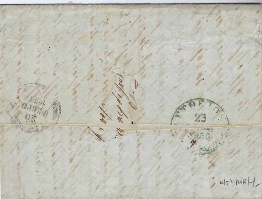 Austrian Levant 1855 and 1856 entires to Patras, the first endorsed to travel “per Githion” with light blue Agenzia Del Lloyd Austriaco/ Ancona oval handstamp, the second with same endorsement plus “Col vape Austriaco”at top; a good pair.