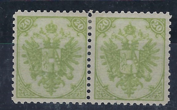 Bosnia Herzegovina 1895-88 Litho 20k. green in horizontal pair, fine and fresh hinged mint, S.G. 115 (cat £2400)