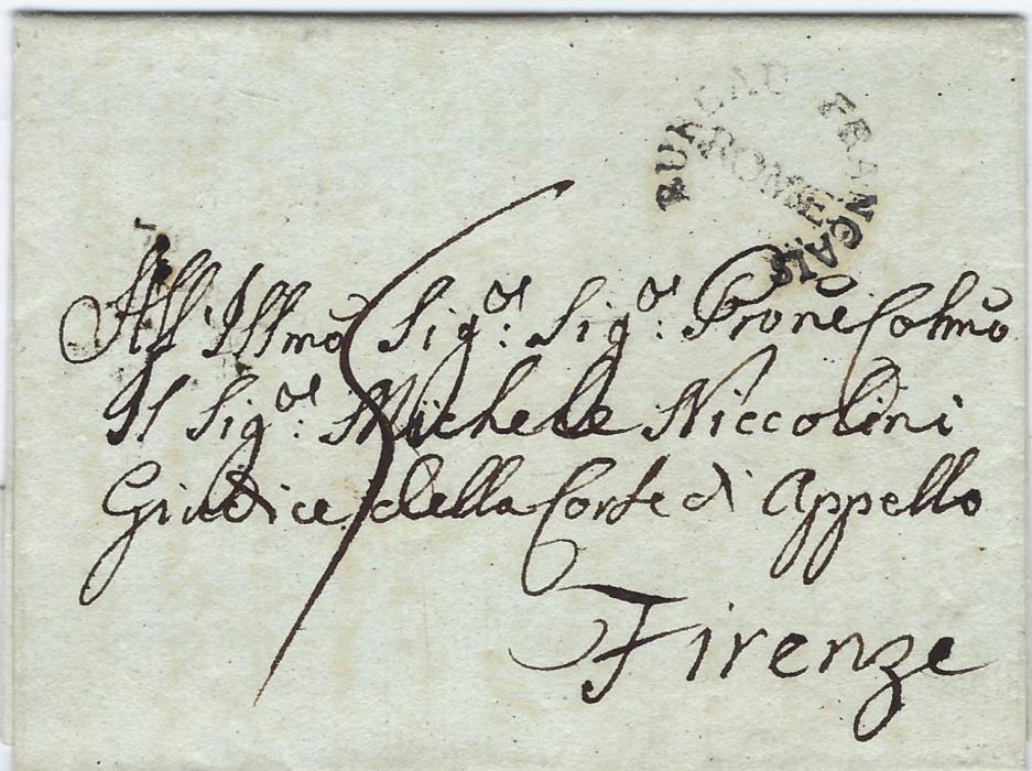 Italy 1809 entire with long letter to Firenze bearing fair strike of Bureau Francais/ Rome handstamp, manuscript rate marking, uncelar arrival on reverse.