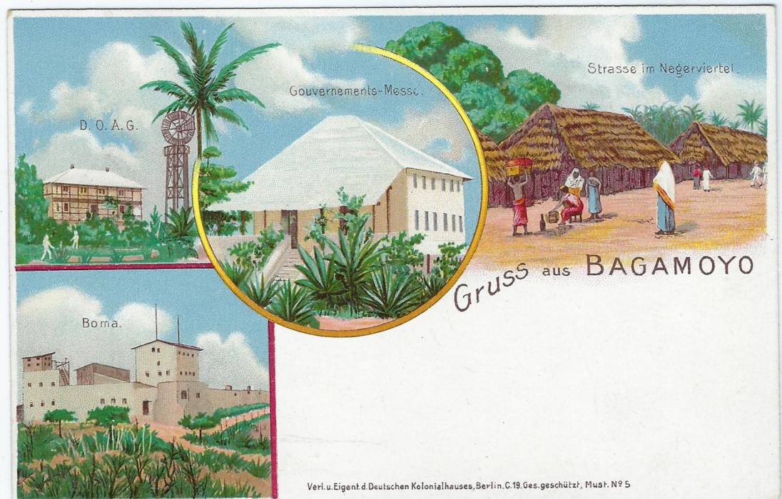 German Colonies (East Africa) 1898 3 Pesa on 5pf ‘Gruss aus Bagamojo’ picture stationery card fine unused.