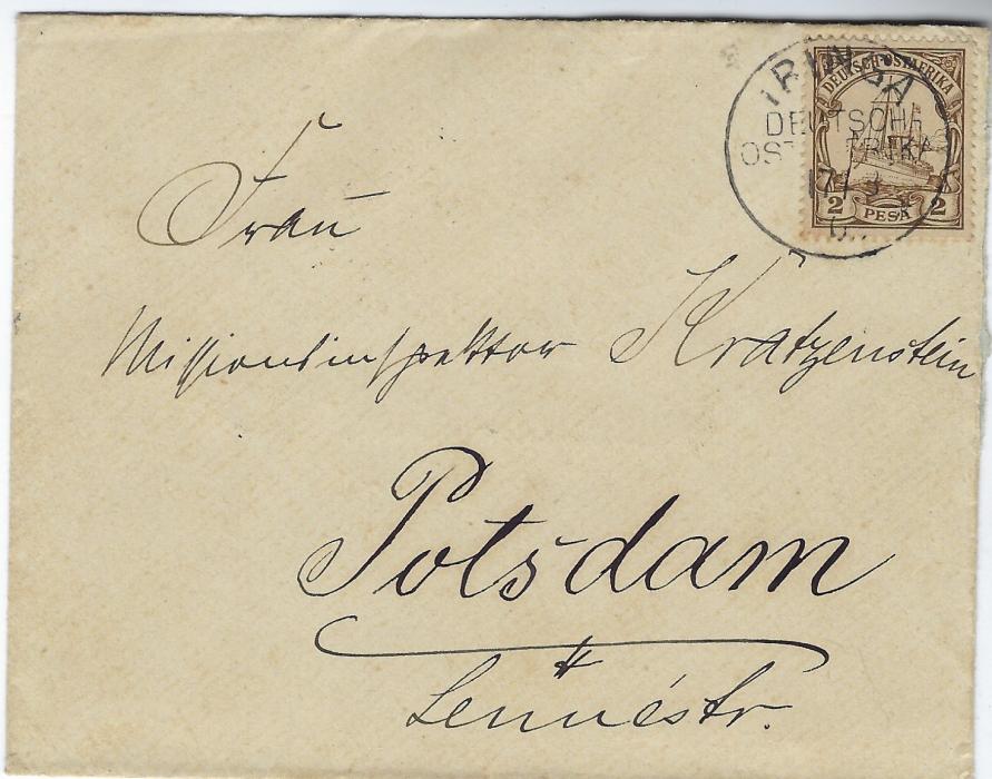 German Colonies (East Africa) 1903 unsealed cover to Potsdam sent at printed matter rate with single franking 2 pesa tied Iringa D-OA, arrival backstamp.45