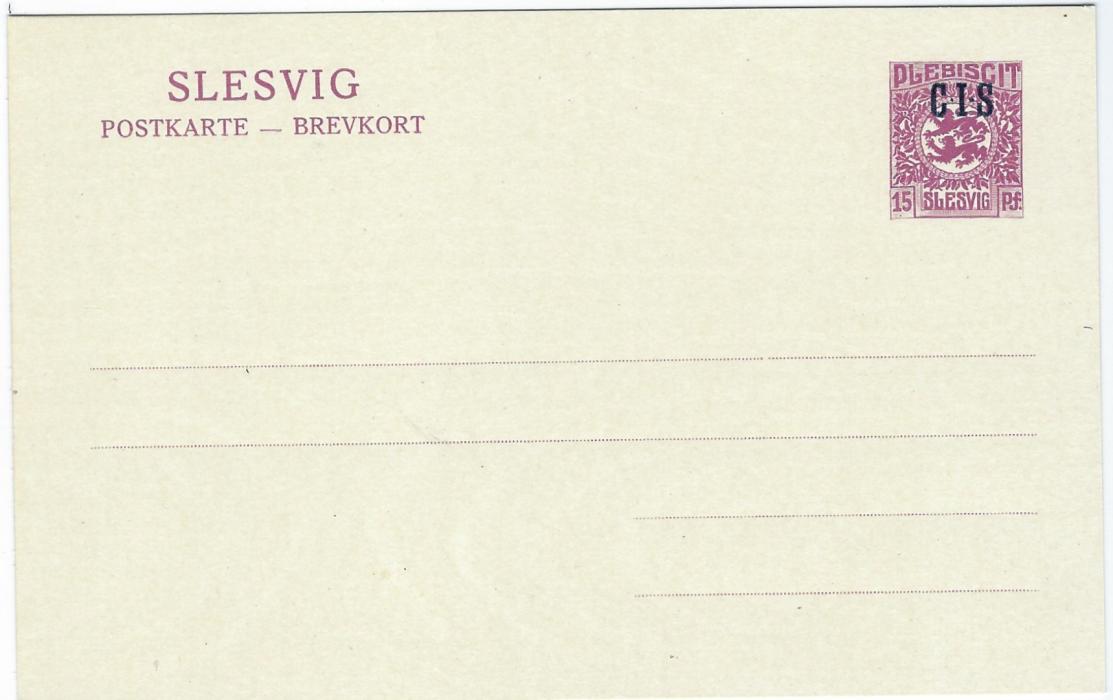 Germany (Schleswig) 1920 set of three C.I.S. overprinted cards for Official Business of the International Commission at Flensburg; very fine unused.