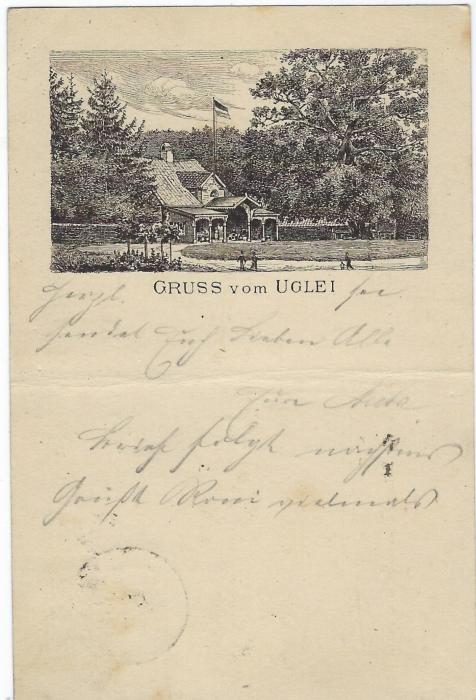Germany (Picture Stationery) 1886 5pfg card Gruss vom Uglei used from Gremsmuhlen; light central vertical crease, fresh condition.