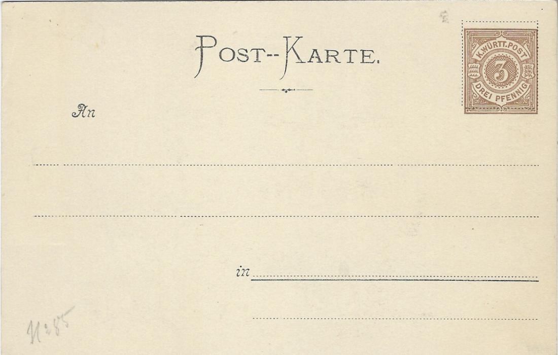 Germany (Wurttemberg) 1898 3pf ‘Gruss  aus Tirol, Jahresfest’ (PP10 – C16 -01) fine unused