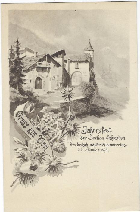 Germany (Wurttemberg) 1898 3pf ‘Gruss  aus Tirol, Jahresfest’ (PP10 – C16 -01) fine unused