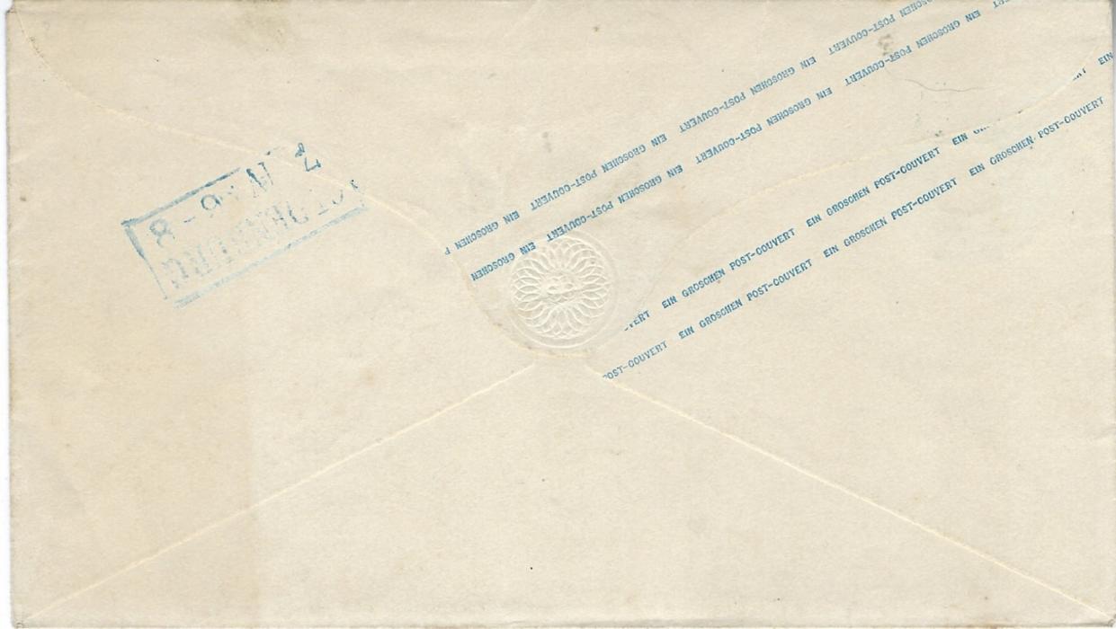 Germany (Oldenburg) 1861 1Gr. stationery envelope (Mi. U2A) used with framed Rastede date stamp, Oldenburg arrival backstamp; fine and clean condition