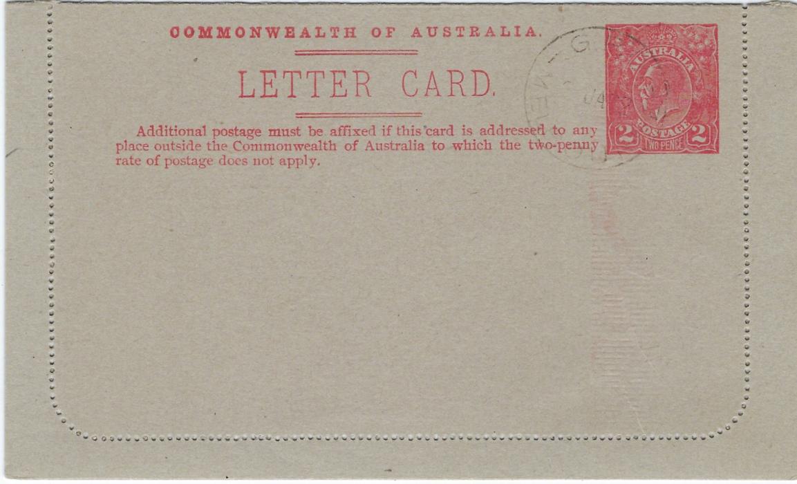 Australia (Picture Stationery) 1922-23 2d. Sideface  on unsurfaced grey paper Pineapple Pickers  cto G.P.O. Melbourne on 2? JA  for U.P.U. distribution; small tear in bottom margin on reverse.