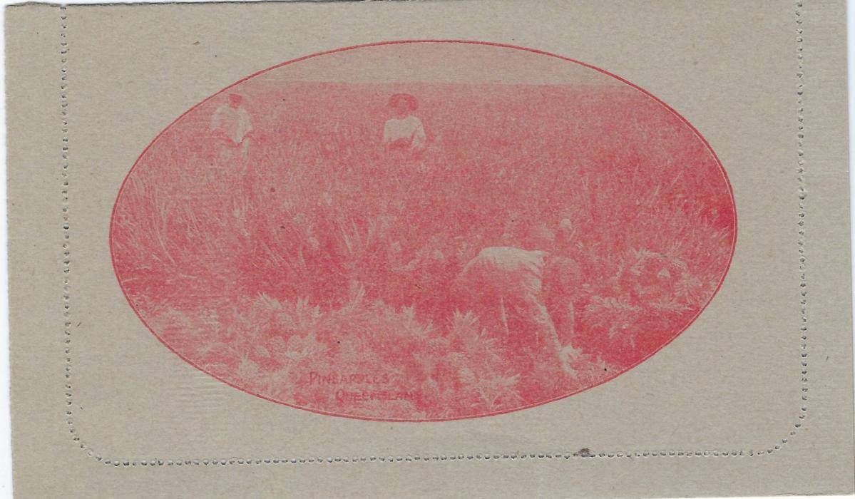 Australia (Picture Stationery) 1922-23 2d. Sideface  on unsurfaced grey paper Pineapple Pickers  cto G.P.O. Melbourne on 2? JA  for U.P.U. distribution; small tear in bottom margin on reverse.