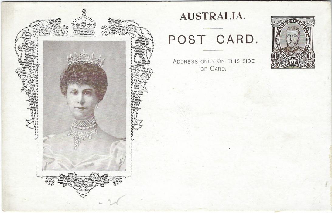 Australia (Picture Postal Stationery) 1911 Coronation Queen Mary purple-brown colour image in ornate shaded rectangle, white on reverse, BW P12A. Good condition.