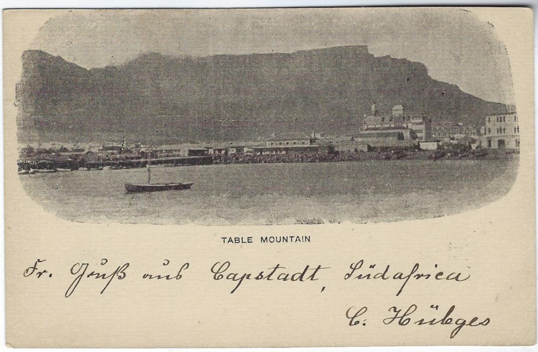 Cape of Good Hope (Picture Postal Stationery) 1899 ONE PENNY overprinted card entitled ‘Table Mountain used to Germany; good condition.