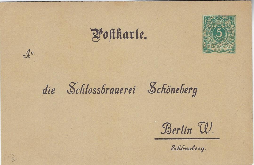 Germany 1900s 5pf. Berlin Schlossbrauerei Schoneberg  order card good unused, PP9 B 11/02.