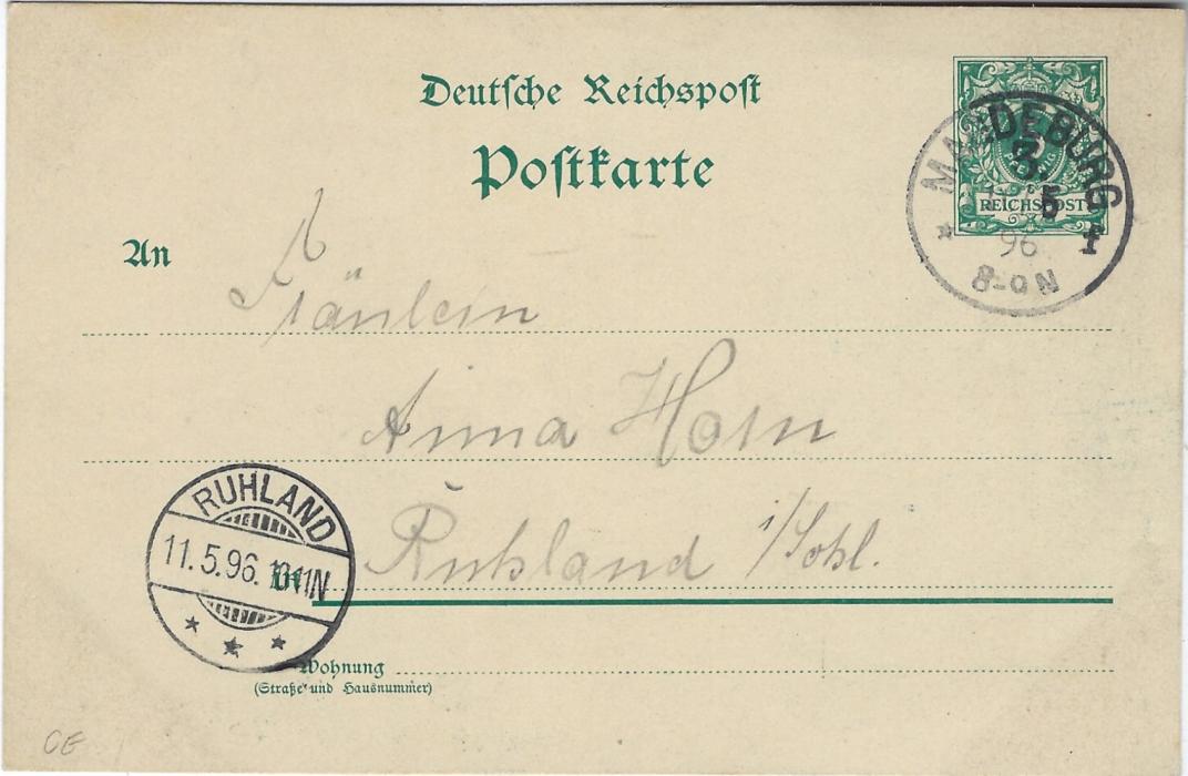 Germany (Picture Stationery) 1896 5pf. card ‘ Gruss aus dem Herrenkrug’ with multi image including at bottom left a Butterfly, fine used from Magdeburg to Ruhland.