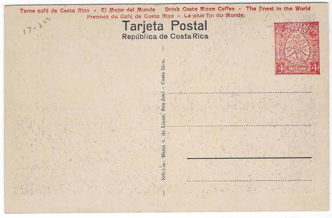 Costa Rica (Picture Stationery) 1923 4c. card titled The Five Craters of Irazu Volcano, Cartago; fine unused.