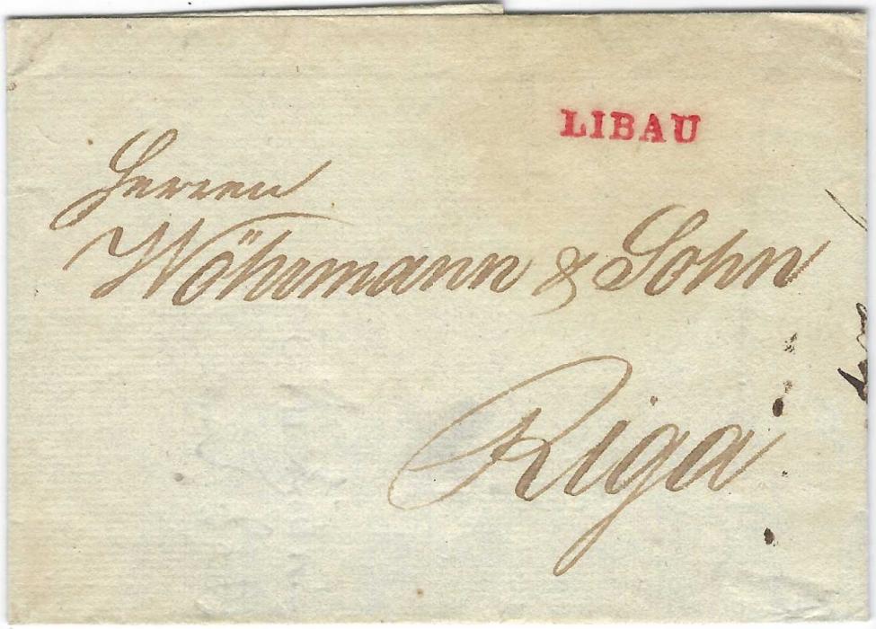 Latvia 1809 (31st July) entire to riga with a very fine strike of red straight-line LIBAU