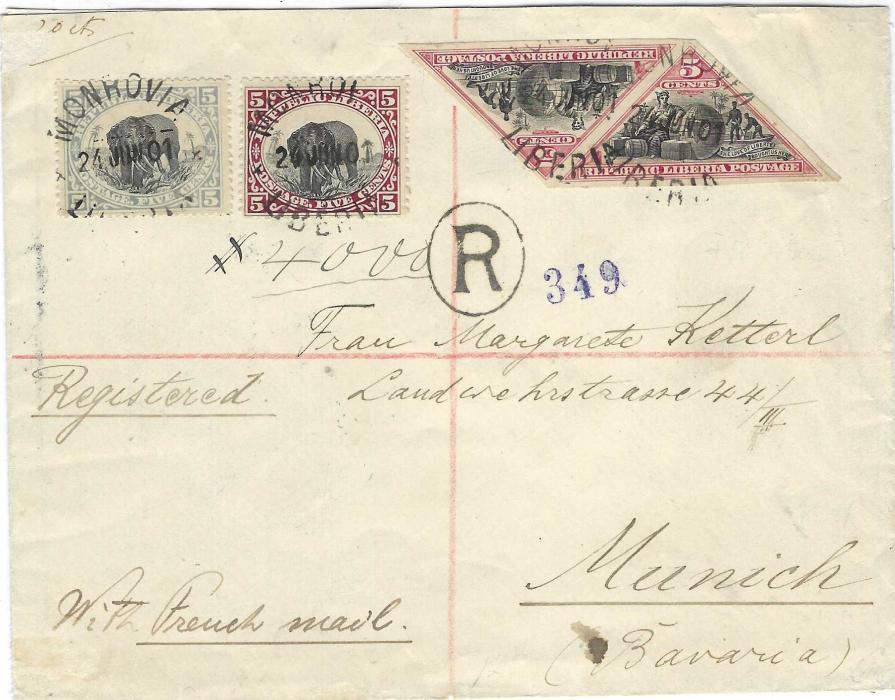 Liberia 1901 registered cover to Munich endorsed 