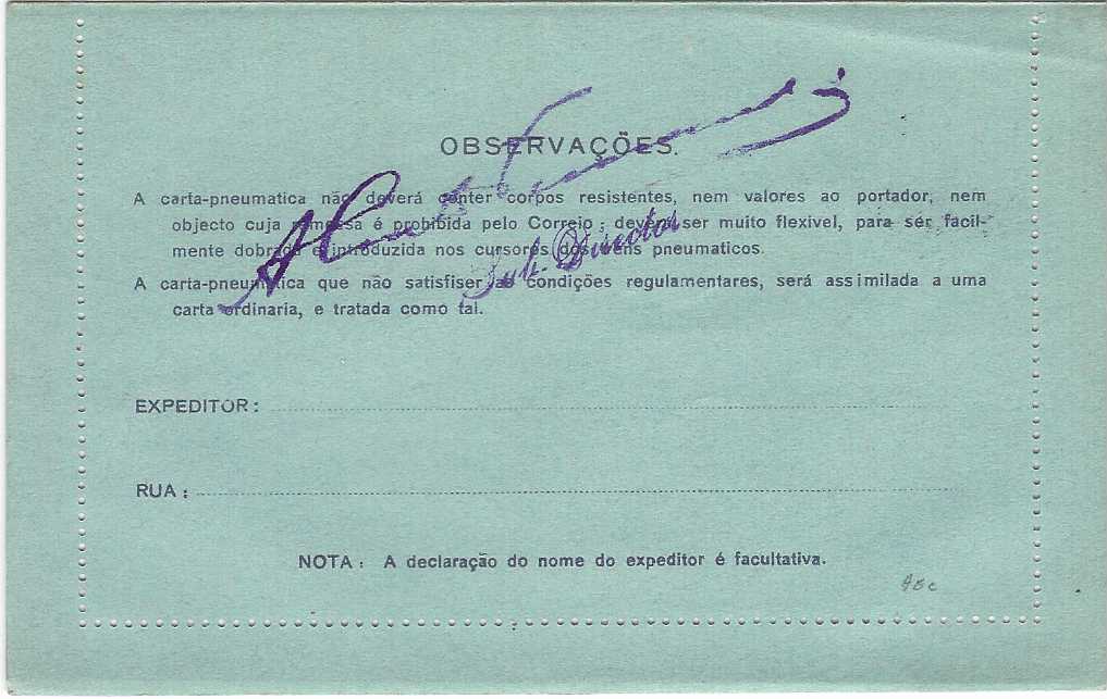 Brazil 1917 Pneumatic Post 500r. on 300r. postal stationery letter card with surcharge measuring 84 x 7mm (H&G 3I); fine unused.