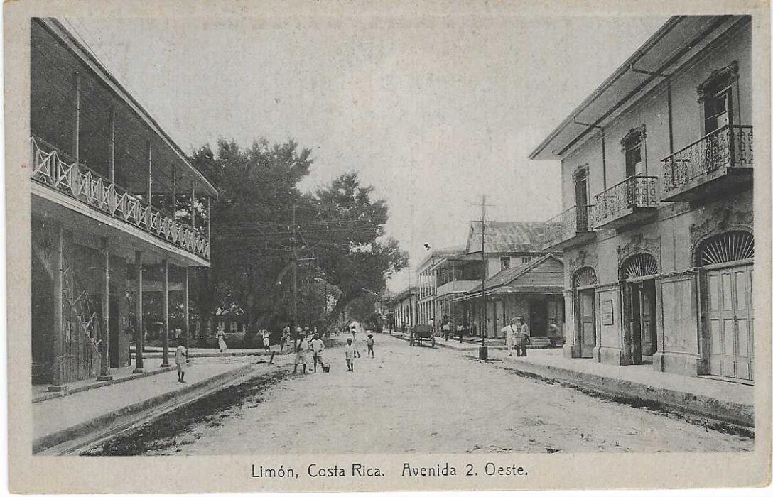 Costa Rica 1923 4c. card titled ‘Avenida 2 Oeste’, Limon; unused.